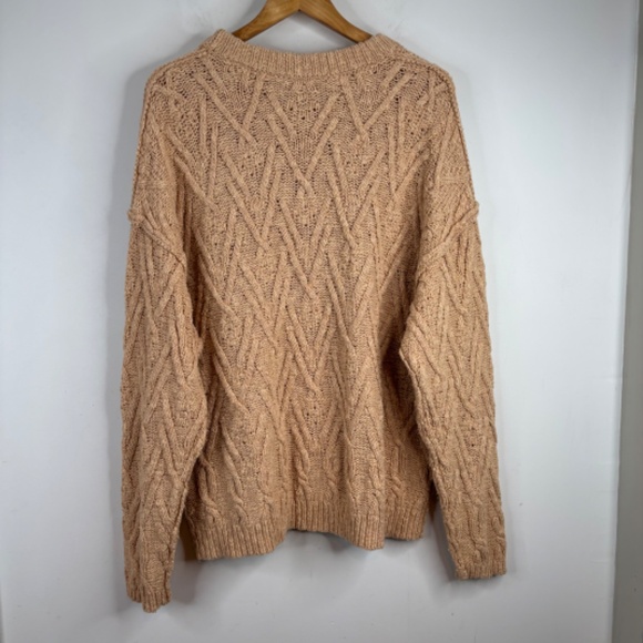 Free People Sweater L Isla Cable Knit Tunic Oversized Slouchy Boho Fisherman Tan - Picture 7 of 13